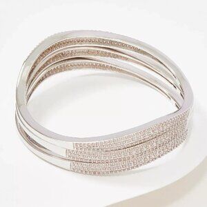 Diamonique x Zaxie Set of 3 Stackable Bangles CZ Silver Clad Brass 7-1/4"